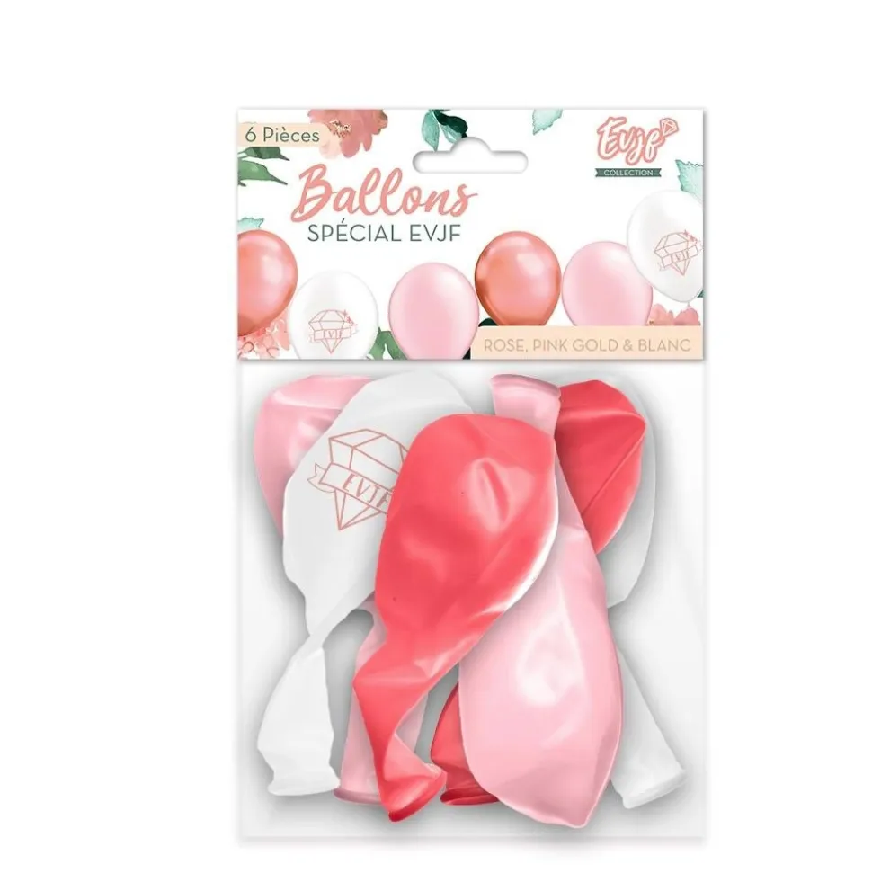 6 BALLONS LATEX EVJF 30CM ROSE BLANC