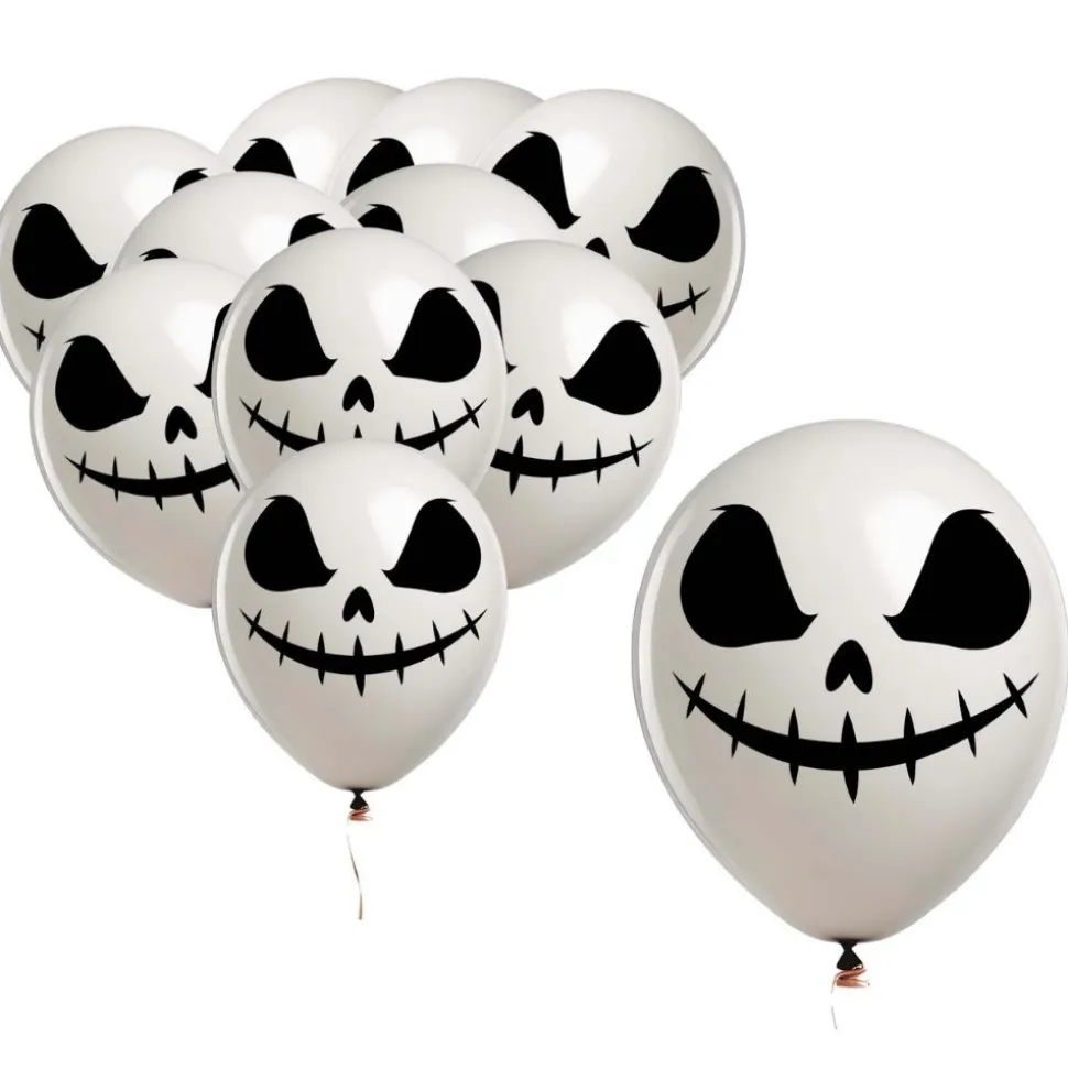 10 BALLONS LATEX FANTÔME BOUCHE COUSUE 30CM BLANC
