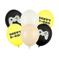 6 BALLONS LATEX GAMER JEUX VIDÉO 30CM MULTICOLORE