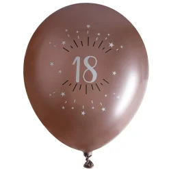 6 BALLONS LATEX ÂGE 18 ANS Ø30CM OR ROSE