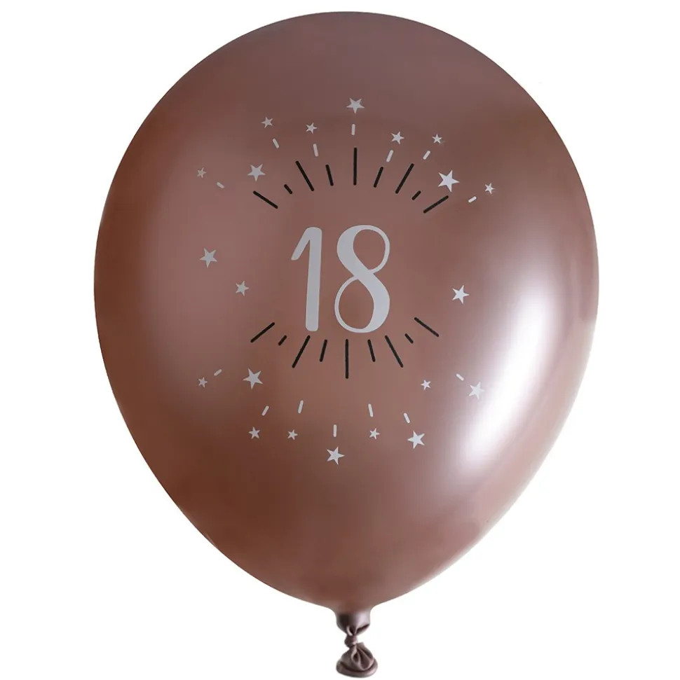 6 BALLONS LATEX ÂGE 18 ANS Ø30CM OR ROSE
