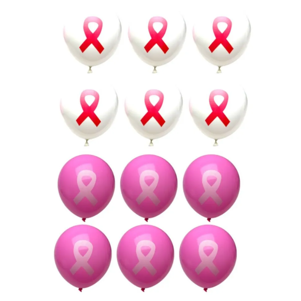 12 BALLONS LATEX OCTOBRE ROSE RUBAN 30CM