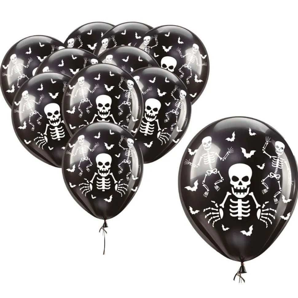 10 BALLONS LATEX SQUELETTE 30CM NOIR