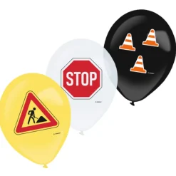 6 BALLONS LATEX TRAVAUX CHANTIER CONSTRUCTION 28CM