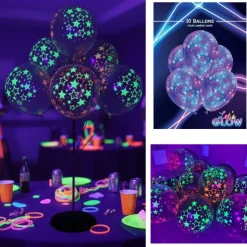 10 BALLONS ÉTOILES FLUO UV NÉON MULTICOLORE 30CM