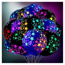 10 BALLONS ÉTOILES FLUO UV NÉON MULTICOLORE 30CM