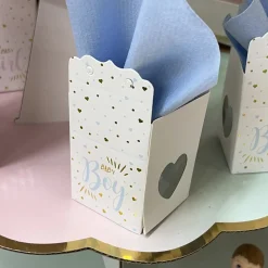 6 BALLOTINS BABY SHOWER BOY 4X4X4CM RUBAN BLEU