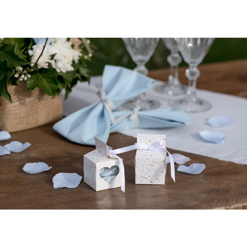 6 BALLOTINS BABY SHOWER BOY 4X4X4CM RUBAN BLEU