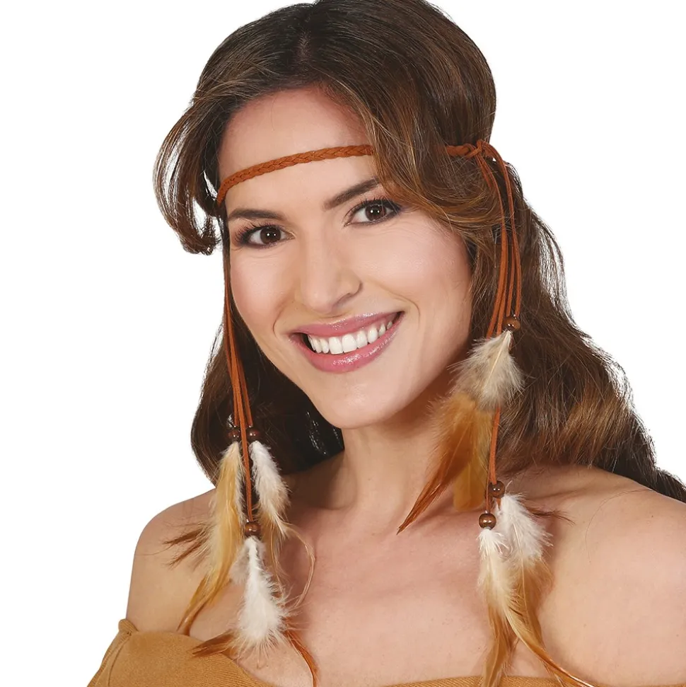 BANDEAU INDIEN PLUMES SUSPENDUES MARRON ADULTE