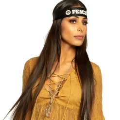 BANDEAU NOIR PEACE AND LOVE HIPPIE 92CM ADULTE