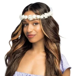 BANDEAU TÊTE IBIZA FLEURS TISSU BLANC