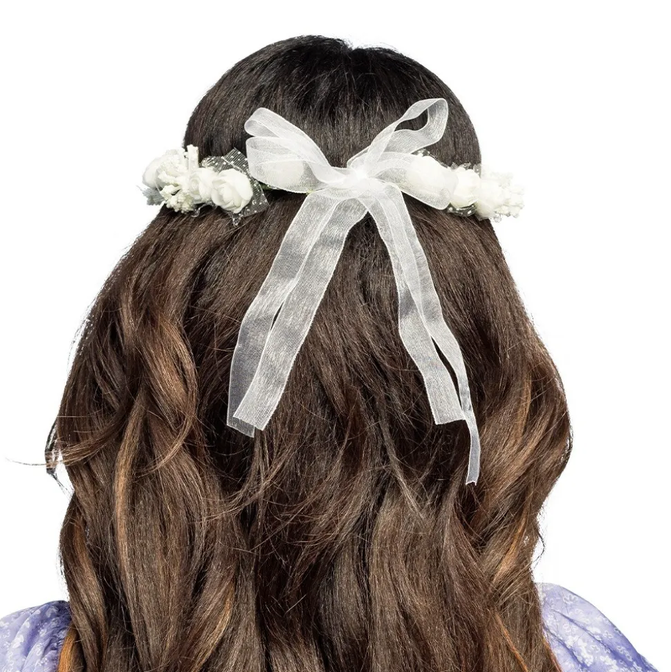 BANDEAU TÊTE IBIZA FLEURS TISSU BLANC