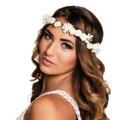 BANDEAU TÊTE IBIZA FLEURS TISSU BLANC