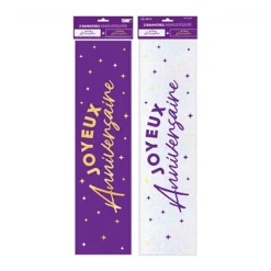 2 BANNIÈRES ANNIVERSAIRE 61X16CM VIOLET MÉTAL