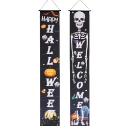 2 BANNIÈRES TISSU HAPPY HALLOWEEN 180X30CM NOIR