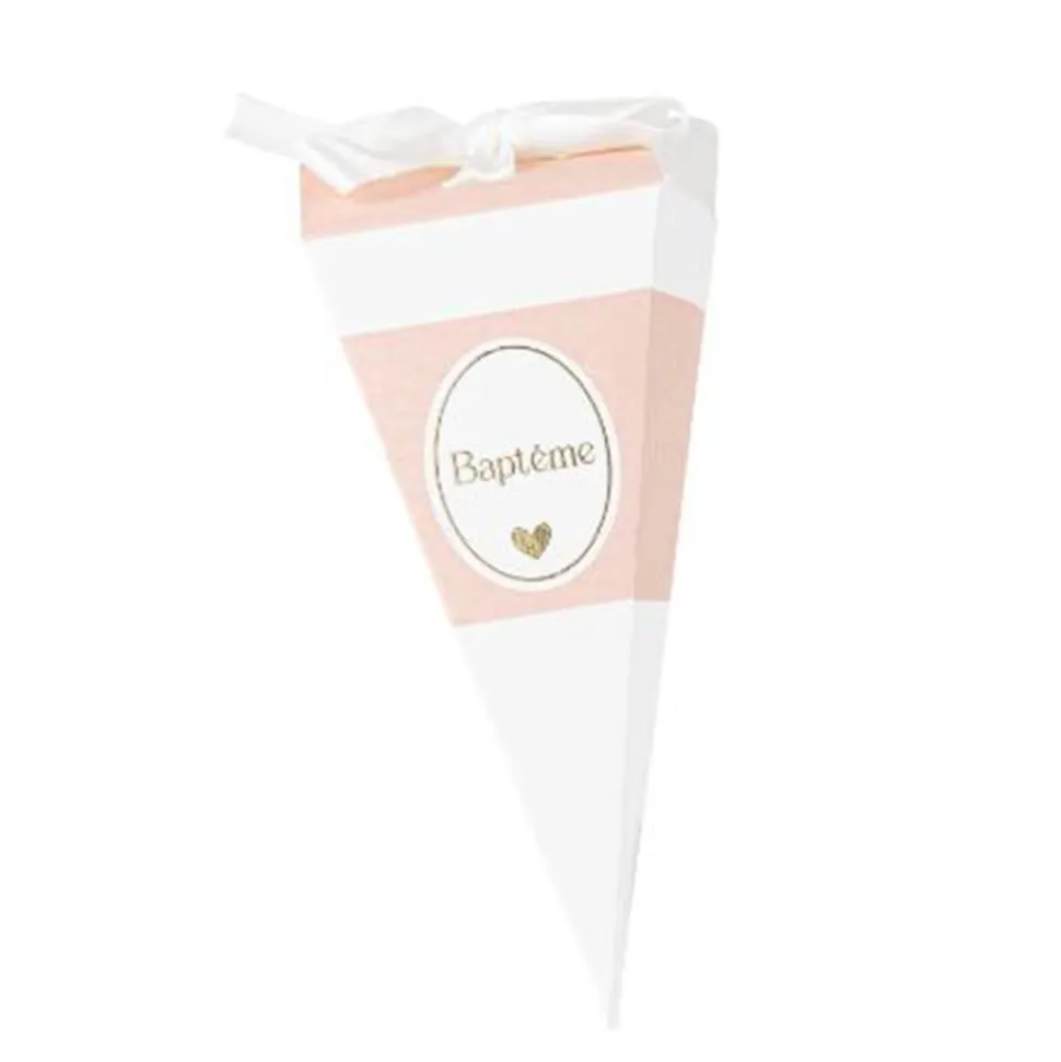 10 BERLINGOTS CARTON BAPTÊME 5X12X5CM BLANC ROSE