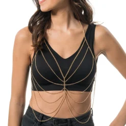 BIJOU DE CORPS CHAÎNETTES LIGNE OR DOS NU FEMME