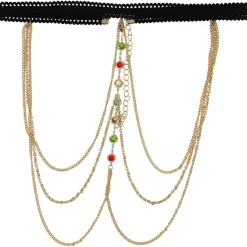BIJOUX JAMBE CHAÎNE DORÉE PIERRES COLORÉES ADULTE