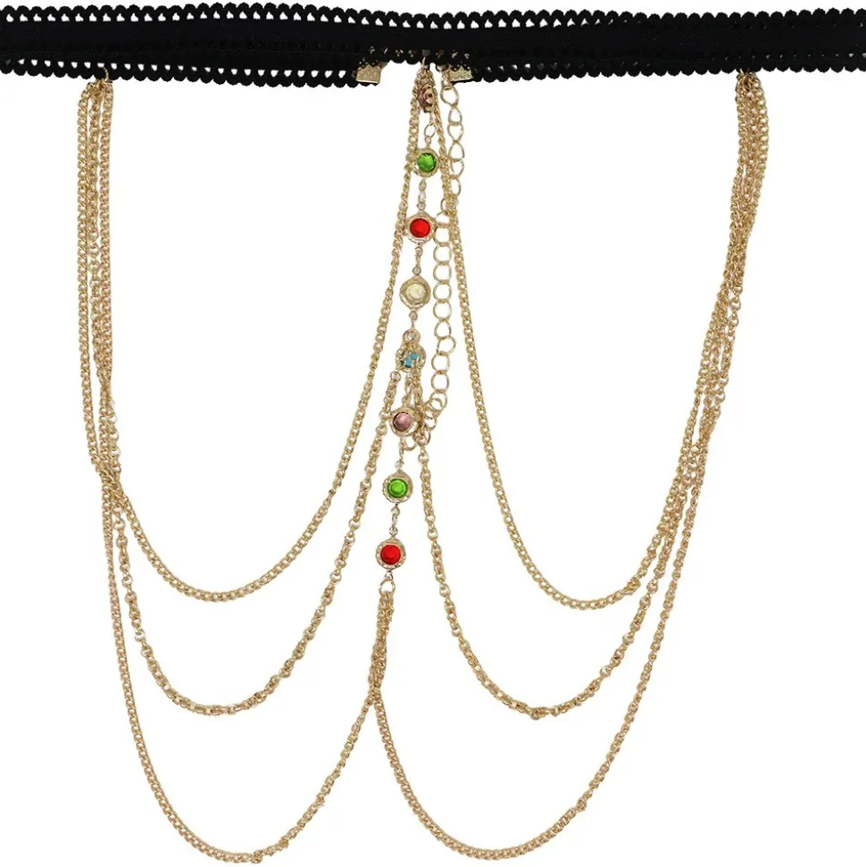 BIJOUX JAMBE CHAÎNE DORÉE PIERRES COLORÉES ADULTE