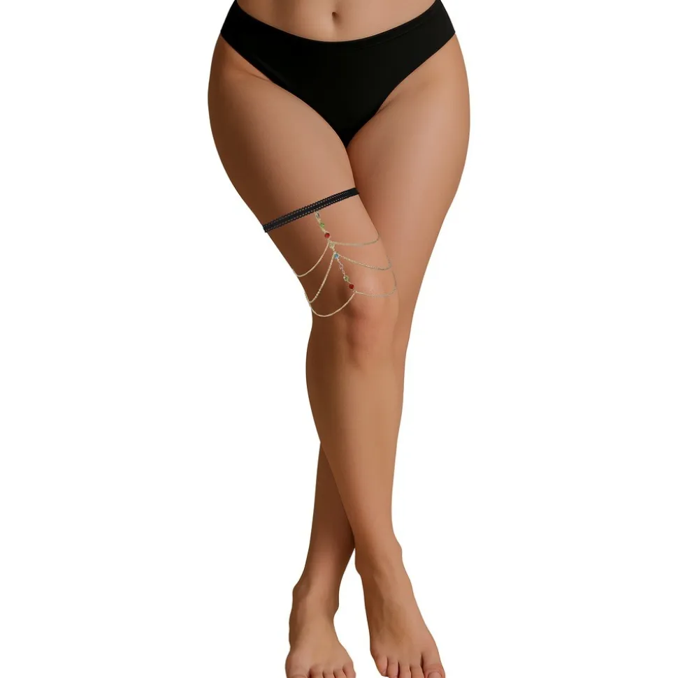 BIJOUX JAMBE CHAÎNE DORÉE PIERRES COLORÉES ADULTE