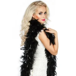 BOA PLUMES GLAMOUR 180CM 50G NOIR LAMELLES ARGENT