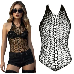 BODY FILET NOIR STRASS ARGENT SANS MANCHES FEMME