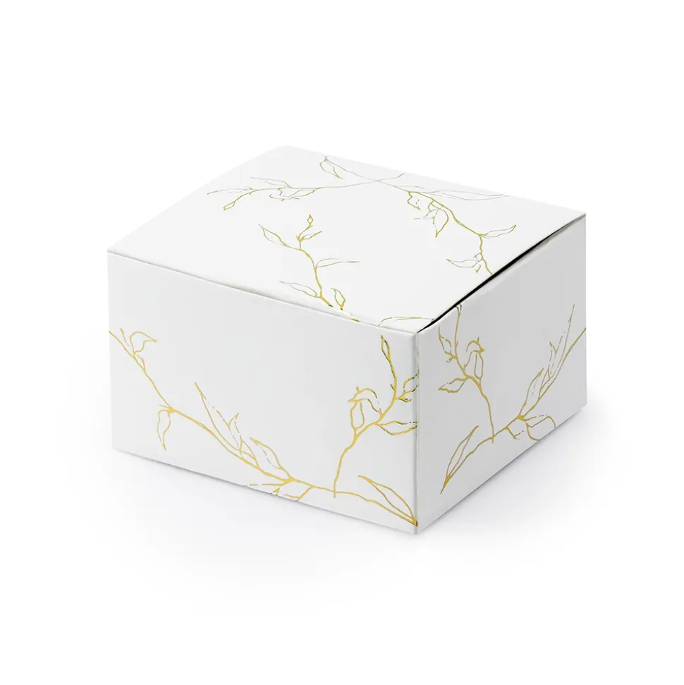 10 BOITES CARTON BLANC BRANCHES DORÉES 6X3.5X5.5CM