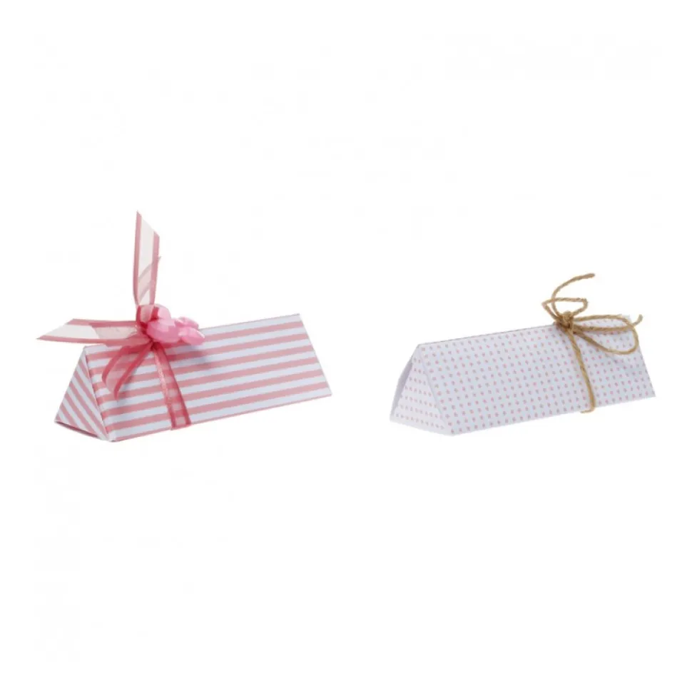 6 BOITES CARTON PRISME TRIANGLE 12CM BLANC ROSE