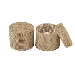 2 BOITES JUTE RONDE COUVERCLE 4.5-5.5CM NATURE