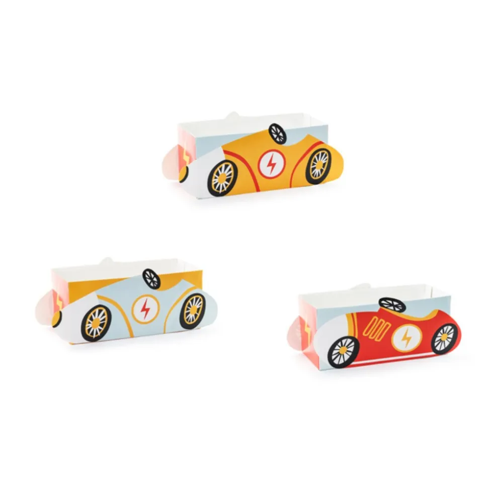 3 BOITES SNACKS CARTON COURSE AUTO RÉTRO 7.5X17CM