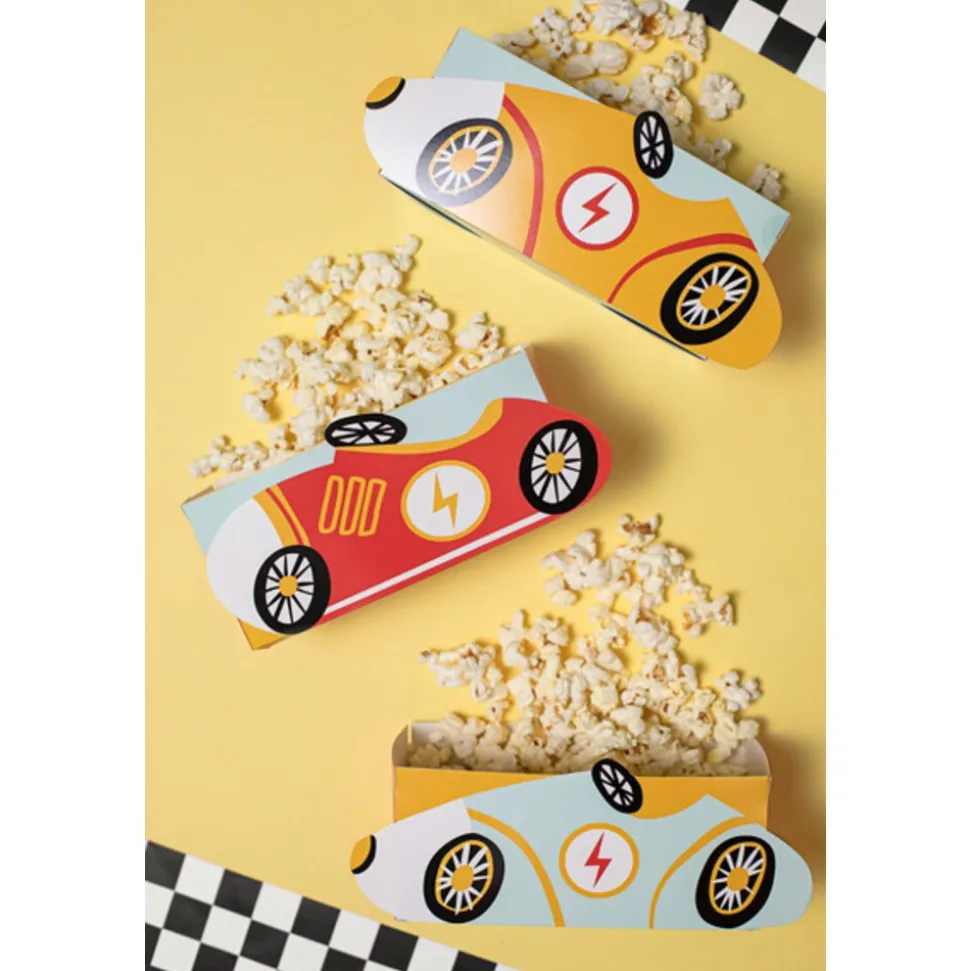 3 BOITES SNACKS CARTON COURSE AUTO RÉTRO 7.5X17CM