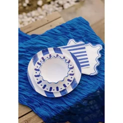 6 BOLS CARTON RAYÉ DOLCE VITA 13CM BLEU BLANC