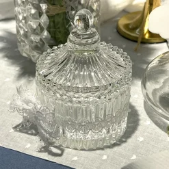 BONBONNIÈRE VERRE STRIÉ ÉCRIN PRÉCIEUX 9CM