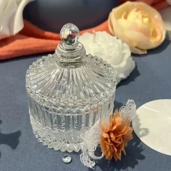 BONBONNIÈRE VERRE STRIÉ ÉCRIN PRÉCIEUX 9CM