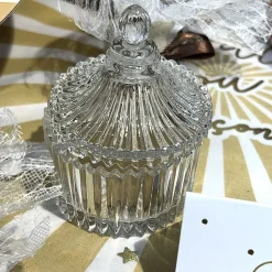 BONBONNIÈRE VERRE STRIÉ ÉCRIN PRÉCIEUX 9CM
