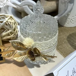 BONBONNIÈRE VERRE STRIÉ ÉCRIN PRÉCIEUX 14CM