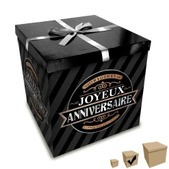 BOÎTE CADEAU JOYEUX ANNIVERSAIRE 20X20CM NOIR