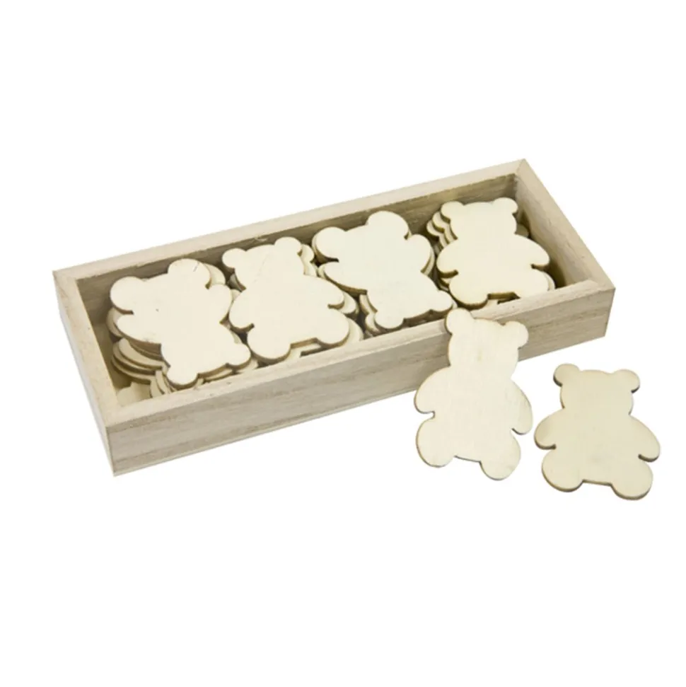 BOÎTE 36 SILHOUETTES OURSON BOIS 2MM 4X3CM NATUREL