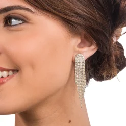 BOUCLES D'OREILLES CASCADE STRASS 6.5CM OR