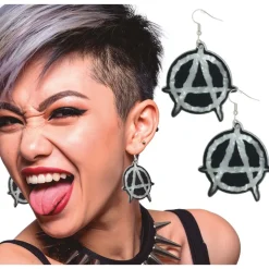 BOUCLES OREILLES ANARCHIE PUNK MÉTAL PVC NOIR