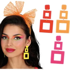 BOUCLES OREILLES CARRÉS 70'S FLUO ADULTE