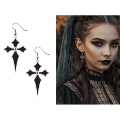 BOUCLES OREILLES CROIX GOTHIQUES NOIR FEMME