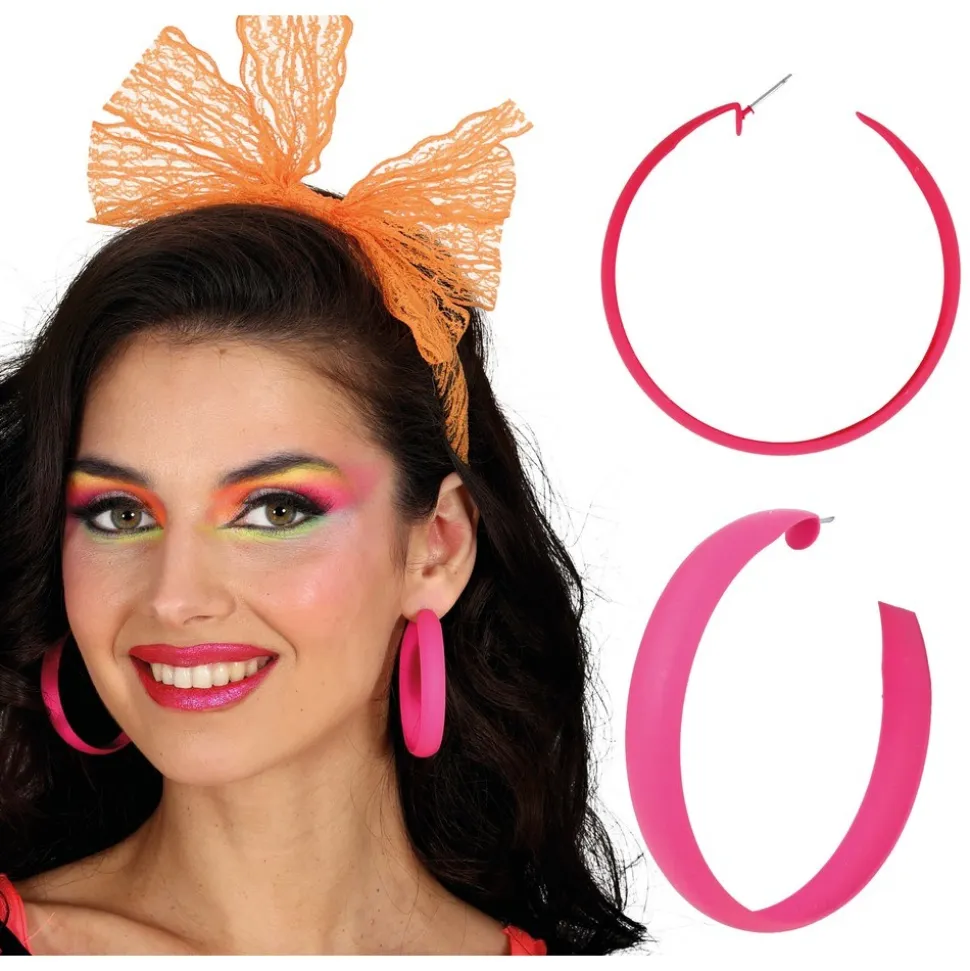 BOUCLES OREILLES CRÉOLES FLUO FUCHSIA ADULTE