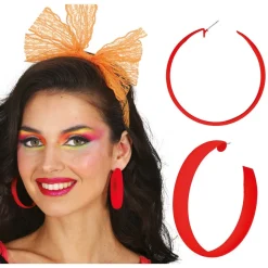 BOUCLES OREILLES CRÉOLES FLUO ROUGE ADULTE