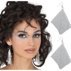 BOUCLES OREILLES DISCO POINTES MÉTAL 9CM ARGENT
