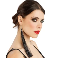 BOUCLES OREILLES FRANGES FIL MÉTAL 17CM NOIR