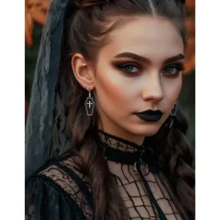 BOUCLES OREILLES PENDENTIF CERCUEIL NOIR FEMME