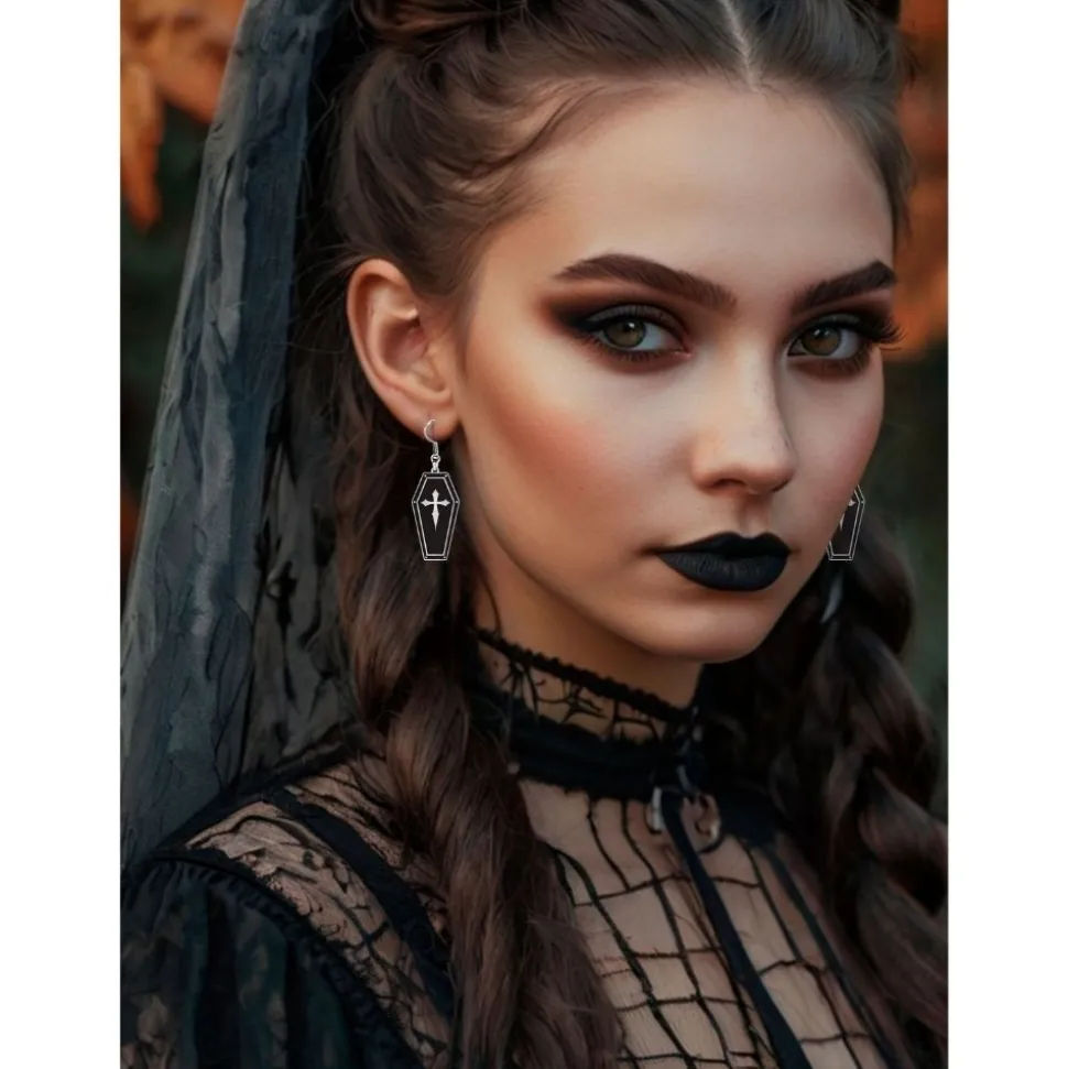 BOUCLES OREILLES PENDENTIF CERCUEIL NOIR FEMME