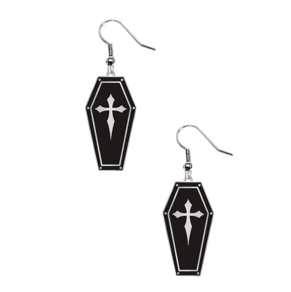 BOUCLES OREILLES PENDENTIF CERCUEIL NOIR FEMME