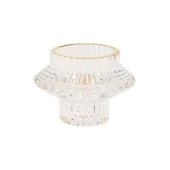 BOUGEOIR DOUBLE VERRE RAINURÉ LISERÉ OR 5.7X8CM